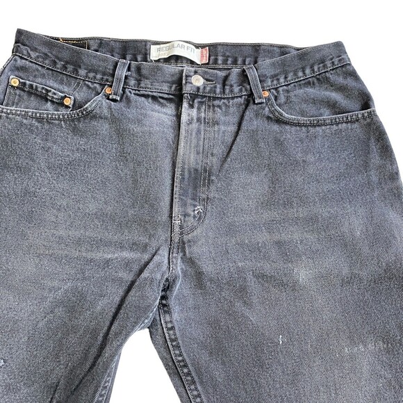 Levis 505 Black Denim Regular Fit Jeans Pants 38 x 32 Distressed - Picture 10 of 16